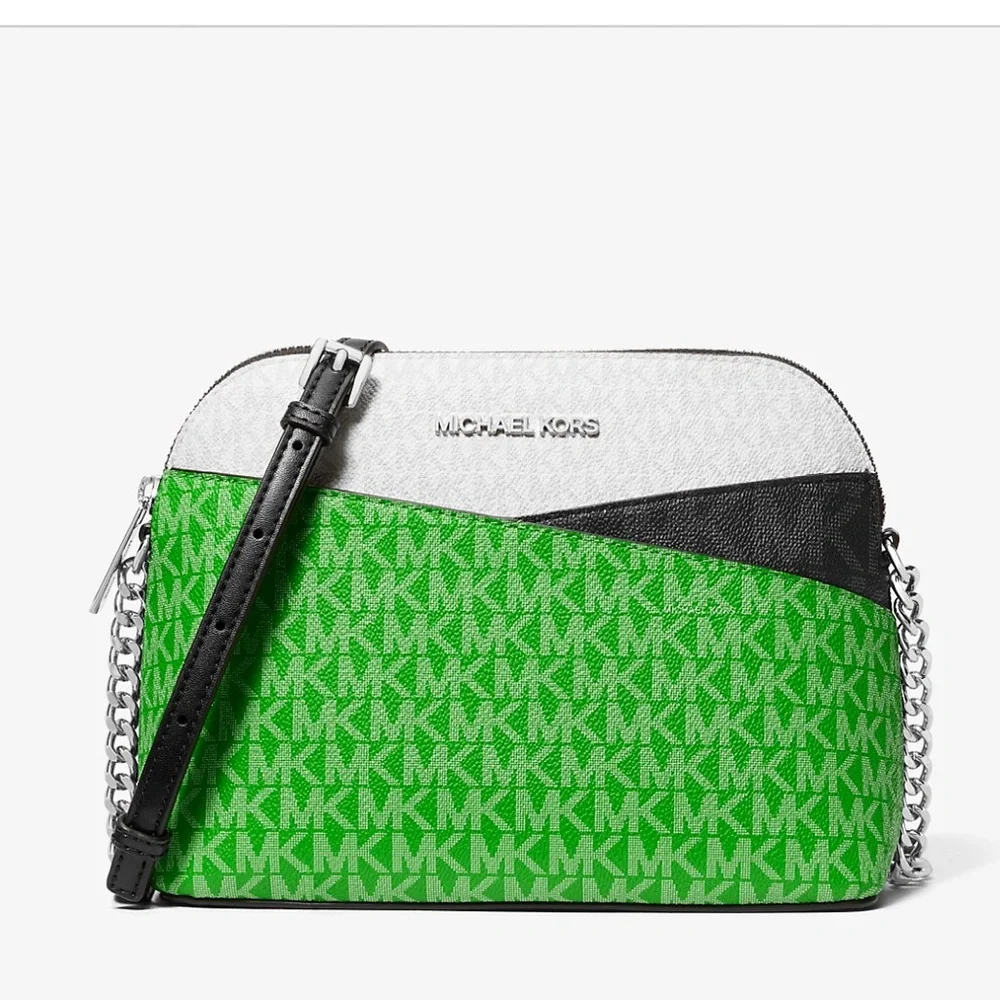 Michael Kors Jet Set Travel Color-Block Signature Logo Crossbody  Jungle Green